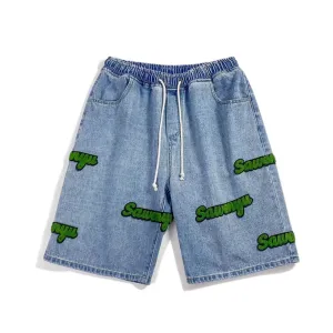 Simple Lettering Towel Embroidered Shorts