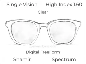 Single Vision - High Index 1.60 - Shamir Spectrum - Digital - Clear - Aspheric