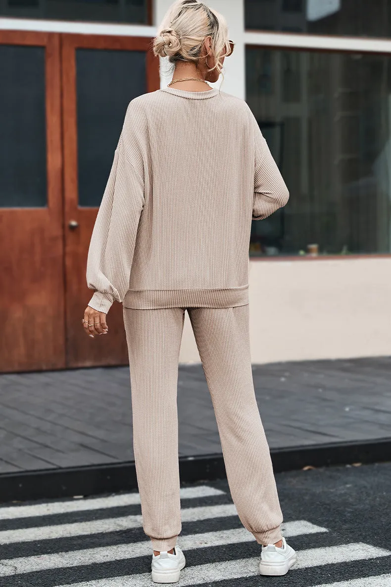 Solid Color Long-sleeved Trousers Loungewear Suit Casual Suit For Women
