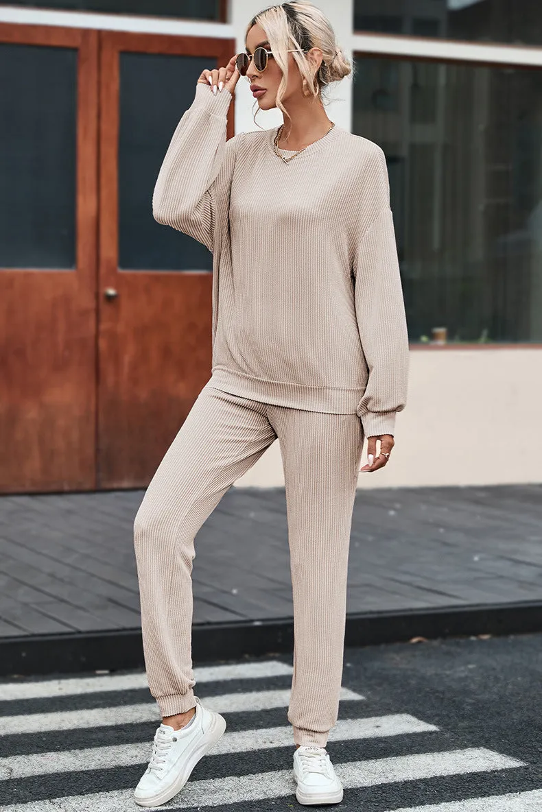 Solid Color Long-sleeved Trousers Loungewear Suit Casual Suit For Women