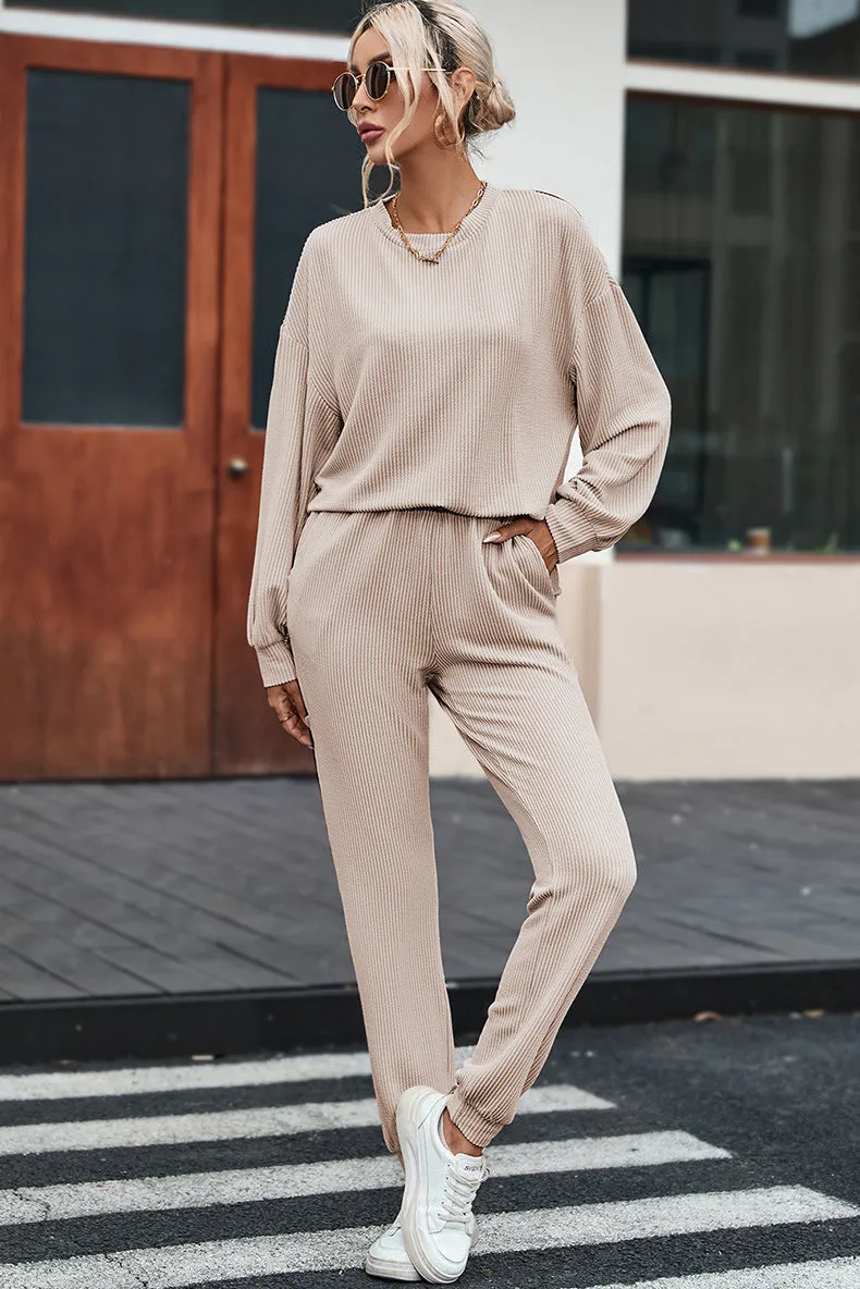 Solid Color Long-sleeved Trousers Loungewear Suit Casual Suit For Women