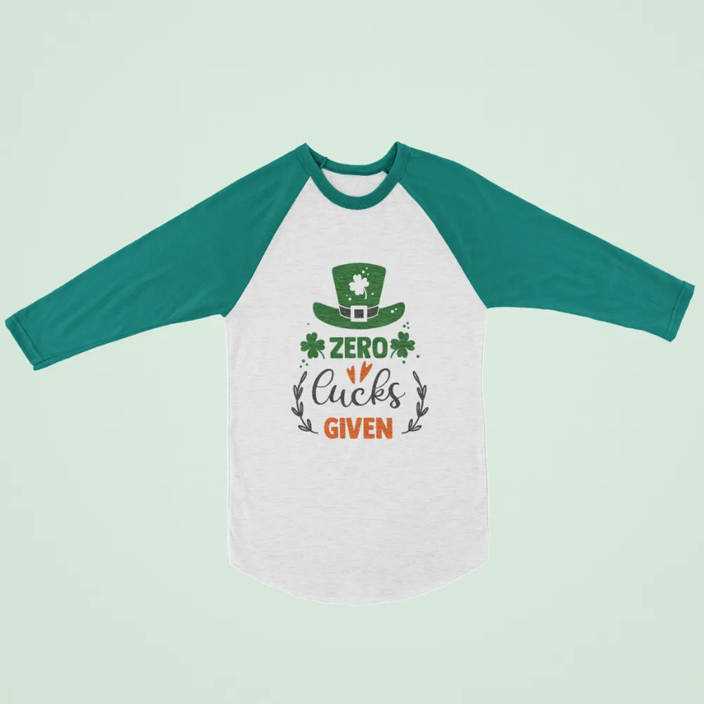St. Patrick's Day Woman's 3/4" Raglan Tee Shirt - Zero Lucks