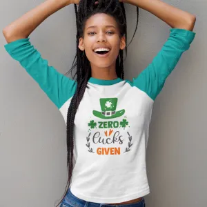 St. Patrick's Day Woman's 3/4" Raglan Tee Shirt - Zero Lucks