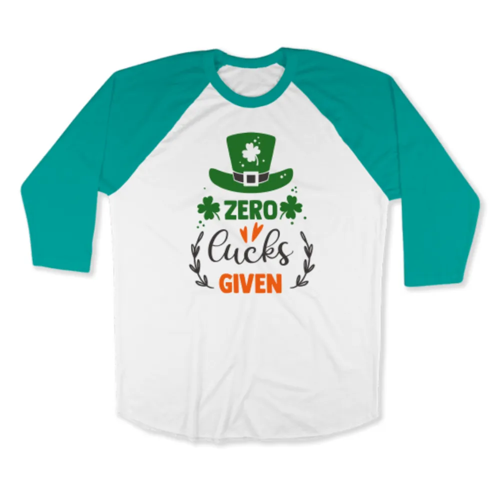 St. Patrick's Day Woman's 3/4" Raglan Tee Shirt - Zero Lucks