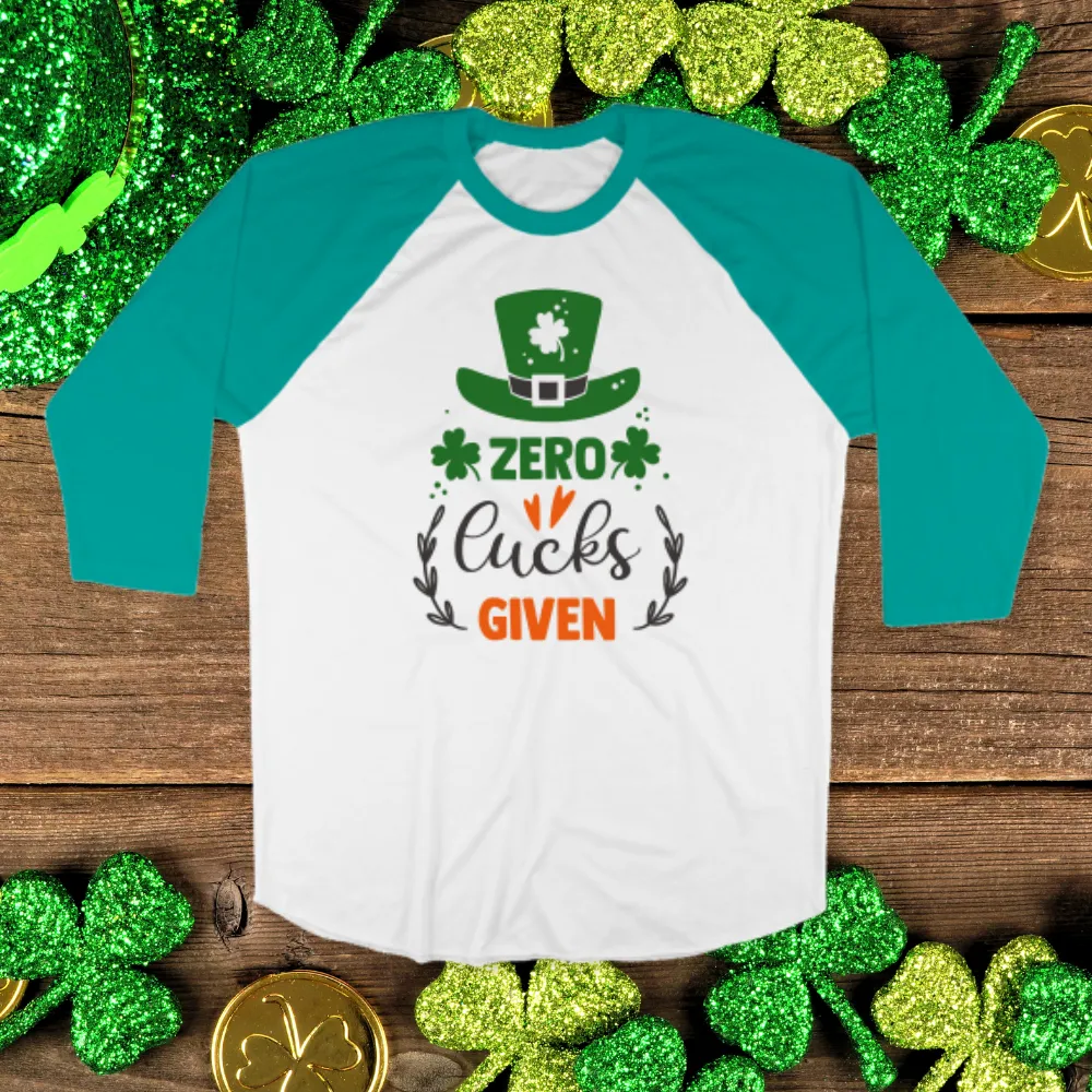 St. Patrick's Day Woman's 3/4" Raglan Tee Shirt - Zero Lucks