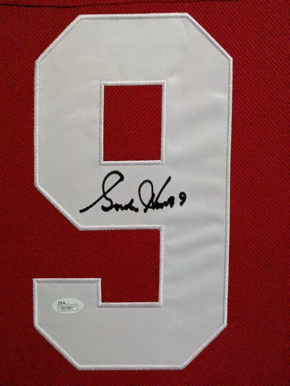 SUEDE FRAMED DETROIT RED WINGS GORDIE HOWE AUTOGRAPHED JERSEY JSA COA