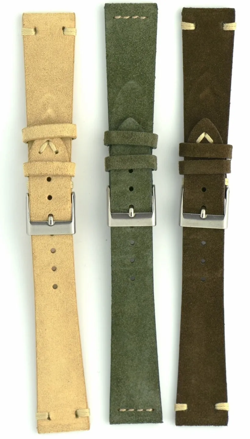 Suede Leather Watch Strap in Military Green