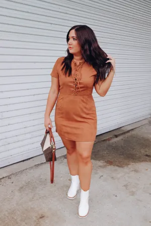 Sweet Caramel Mini Dress - Brown