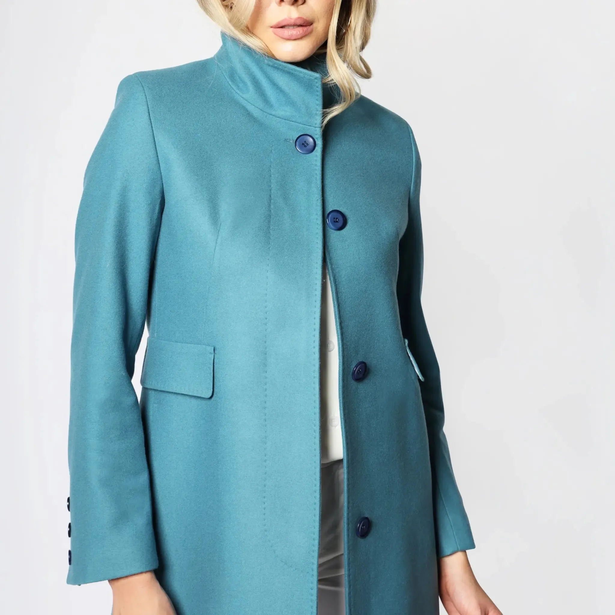 Teal Blue Italian Wool Women's Winter Coat