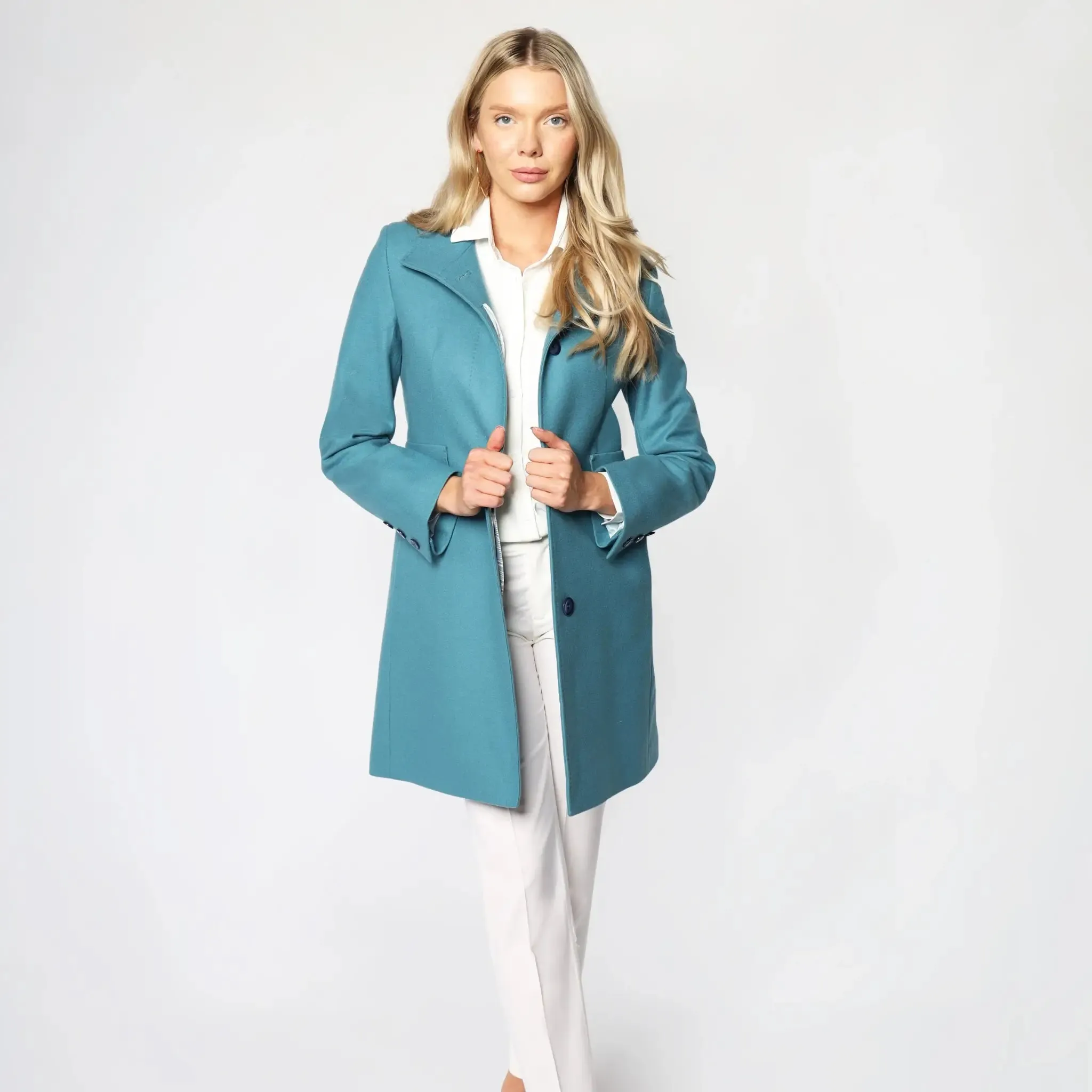 Teal Blue Italian Wool Women's Winter Coat