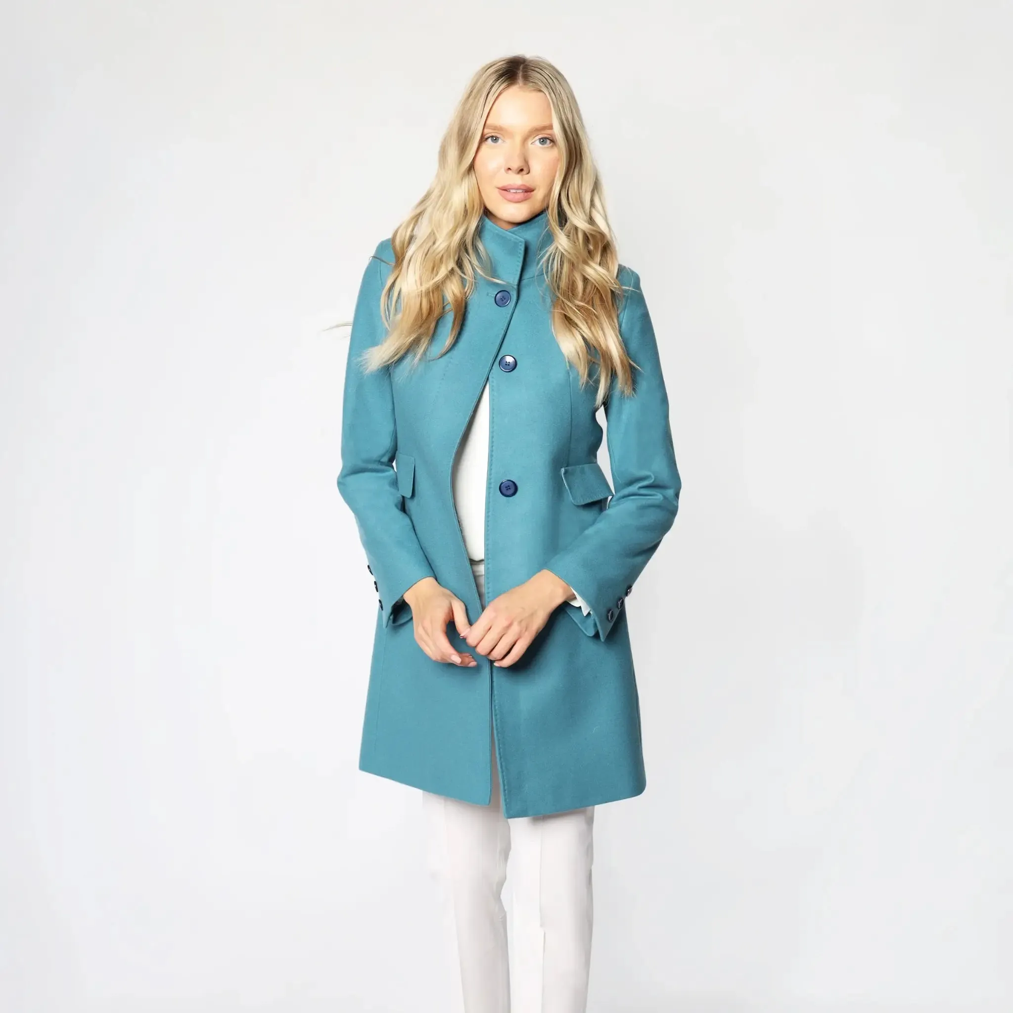 Teal Blue Italian Wool Women's Winter Coat