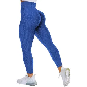 Textured High Rise Leggings - Blue No Pockets
