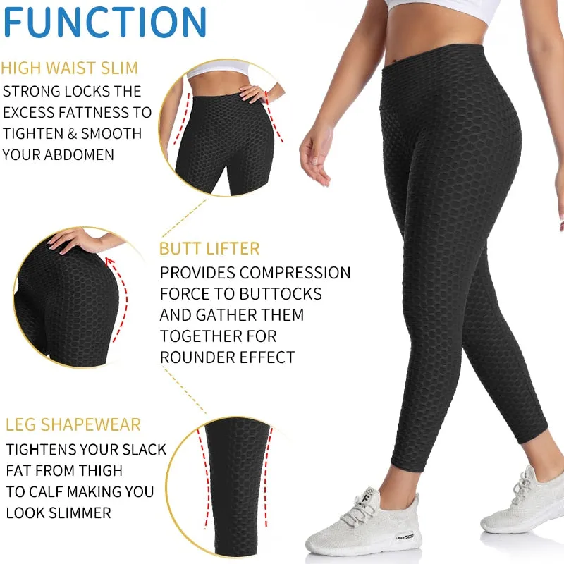 Textured High Rise Leggings - Blue No Pockets
