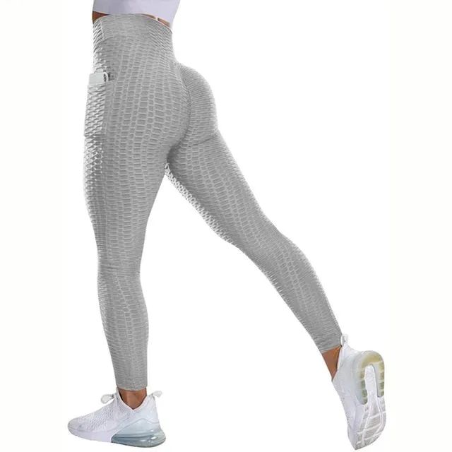 Textured High Rise Leggings - Blue No Pockets