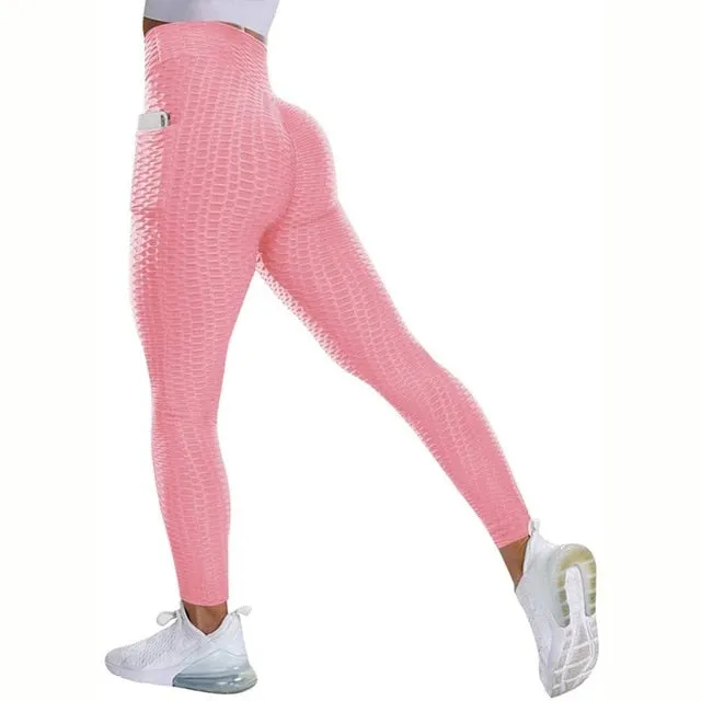 Textured High Rise Leggings - Blue No Pockets