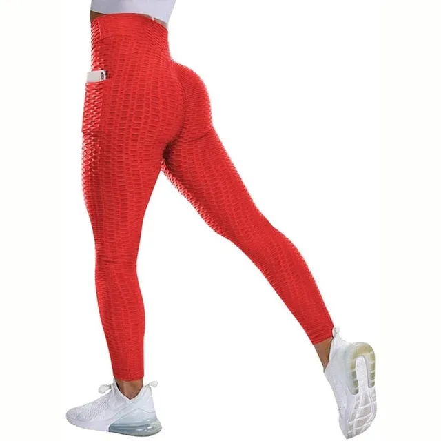 Textured High Rise Leggings - Blue No Pockets