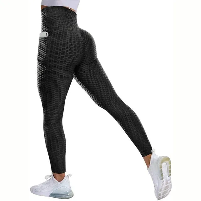 Textured High Rise Leggings - Blue No Pockets