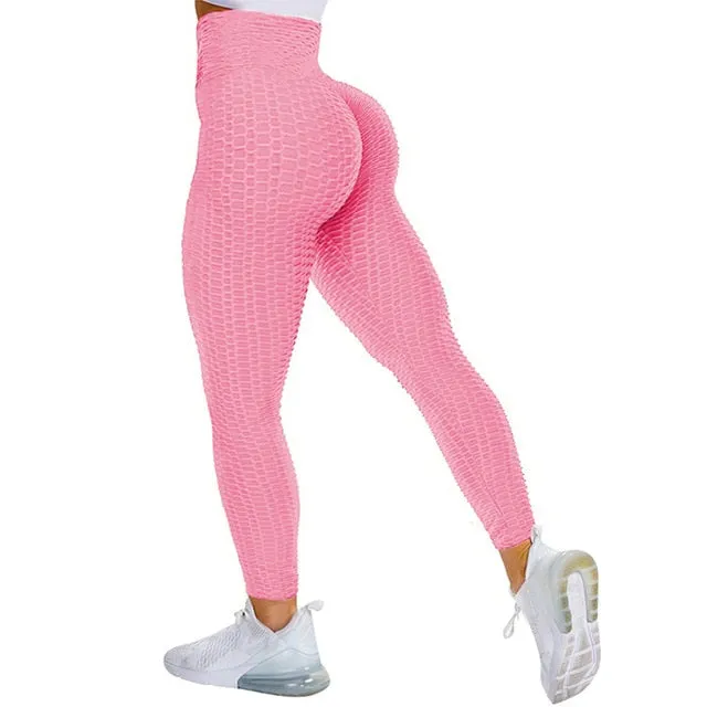 Textured High Rise Leggings - Blue No Pockets