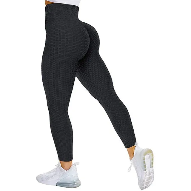 Textured High Rise Leggings - Blue No Pockets