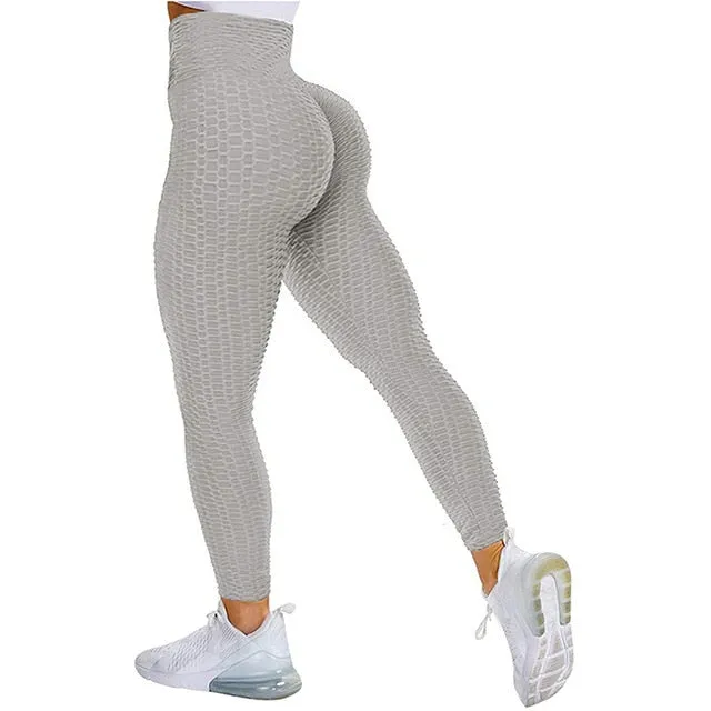 Textured High Rise Leggings - Blue No Pockets
