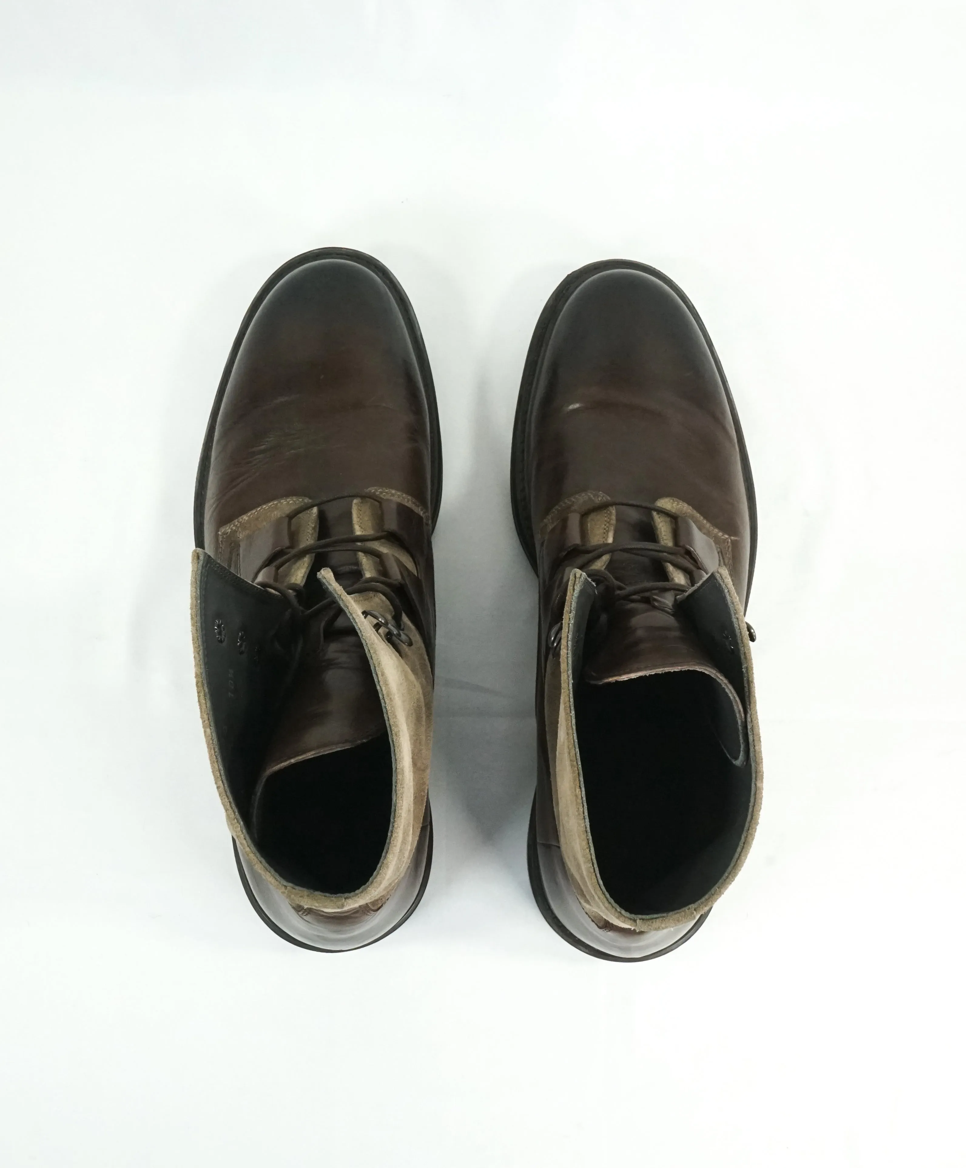TO BOOT NEW YORK - “BLAKE” Mixed Media Brown Boot Unique Lacing - 10.5