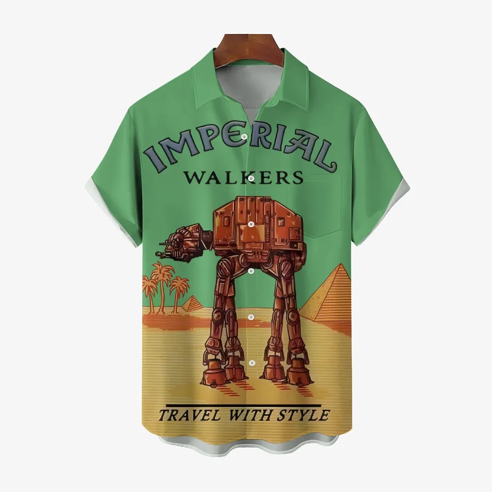 Travel with the Giant Armored Walker Print Shirt Short Sleeve Shirt 2406002522