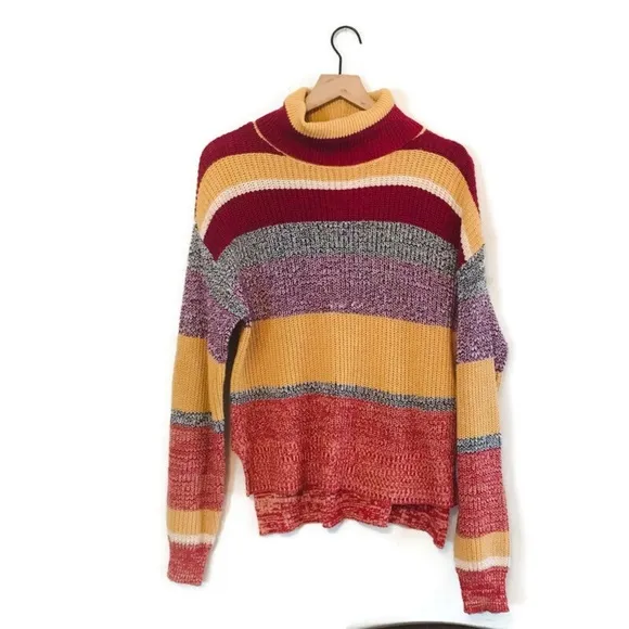 Urban Outfitters Jodie Comer FREE GUY StripeD Chunky Knit Turtleneck Sweater SM