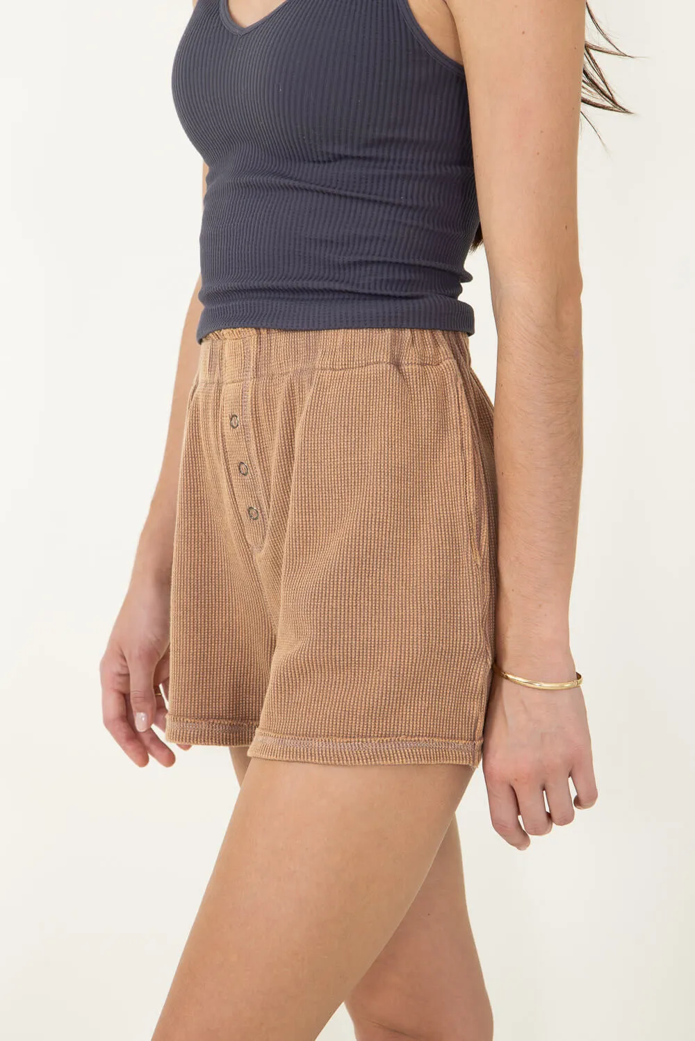 Washed Pull On Lounge Shorts for Women in Brown | 35141W-MOCHA