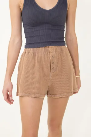 Washed Pull On Lounge Shorts for Women in Brown | 35141W-MOCHA