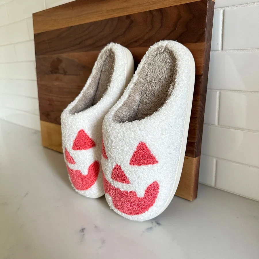 White Halloween Pumpkin Slipper, JackOLantern Slipper, Halloween Slipper, Spooky Slipper, Fall Slipper, Spooky Season Slipper, Fall Slipper