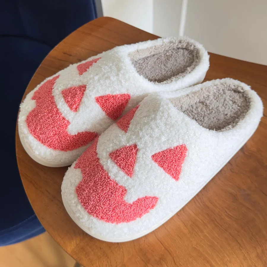 White Halloween Pumpkin Slipper, JackOLantern Slipper, Halloween Slipper, Spooky Slipper, Fall Slipper, Spooky Season Slipper, Fall Slipper