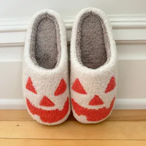 White Halloween Pumpkin Slipper, JackOLantern Slipper, Halloween Slipper, Spooky Slipper, Fall Slipper, Spooky Season Slipper, Fall Slipper