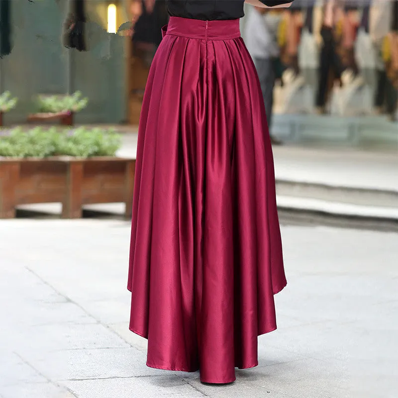 Women High Low Skirt with Belt, Burgundy Skirt, Women Skirts