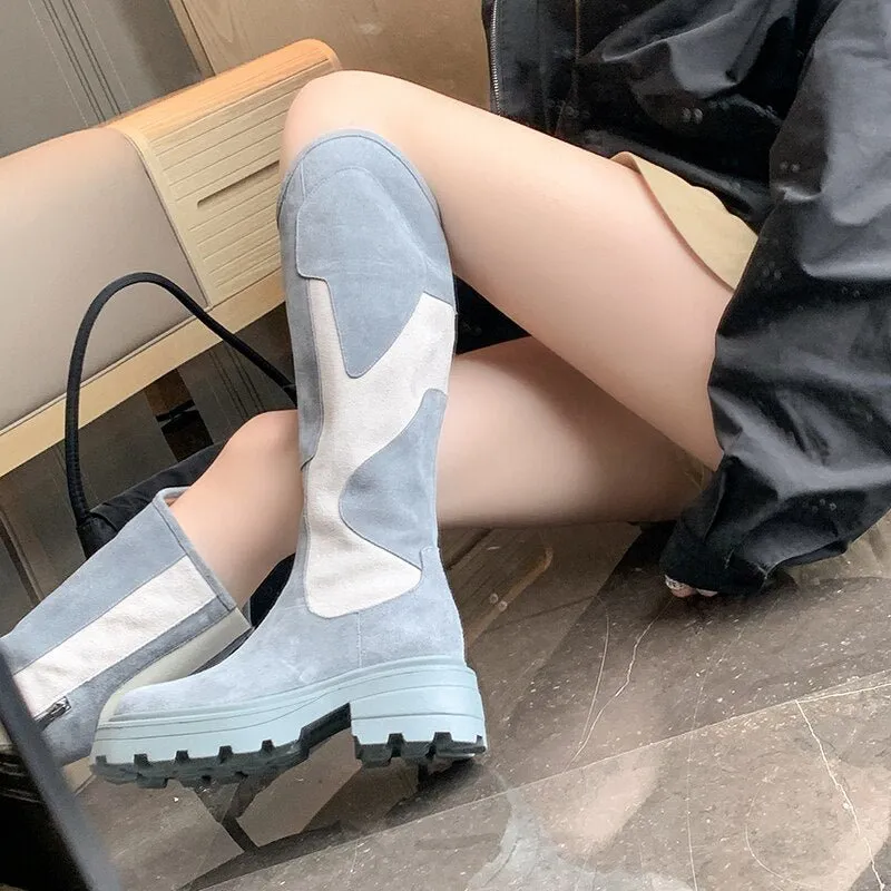Women knee-high boots cowhide cow suede Knight boots