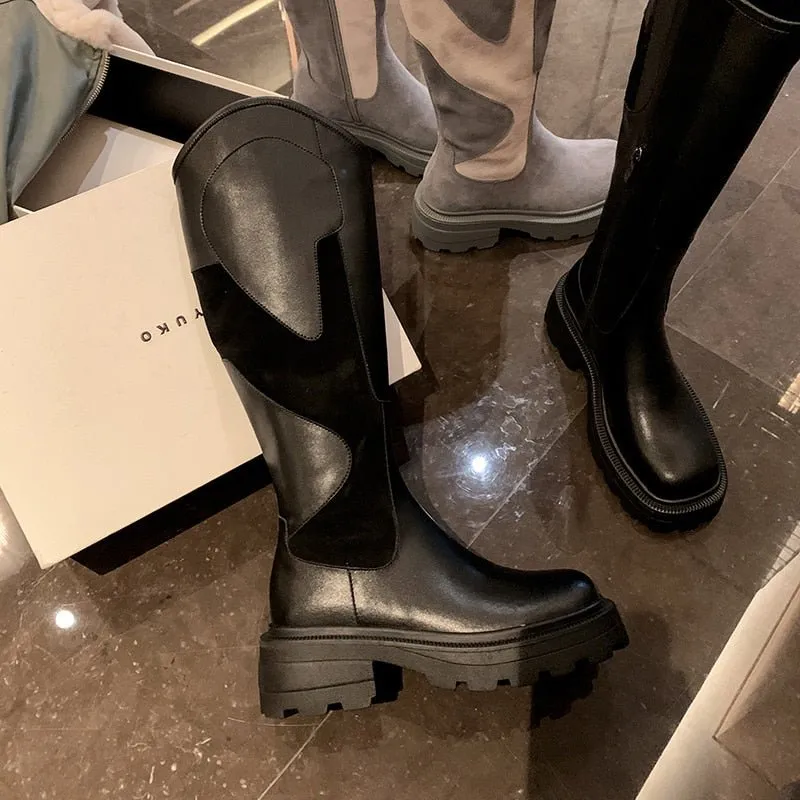 Women knee-high boots cowhide cow suede Knight boots