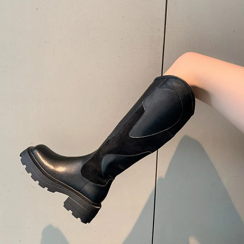 Women knee-high boots cowhide cow suede Knight boots