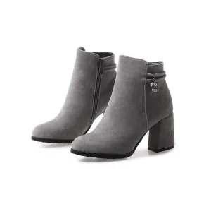 Women's Large Size Chunky Heel Side Zipper Short Boots BS11