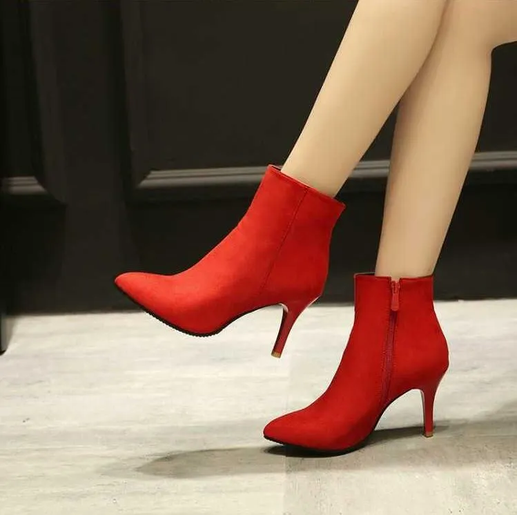 Women's Large Size Pointed Toe Ankle Boots BS13