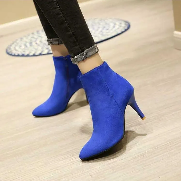 Women's Large Size Pointed Toe Ankle Boots BS13