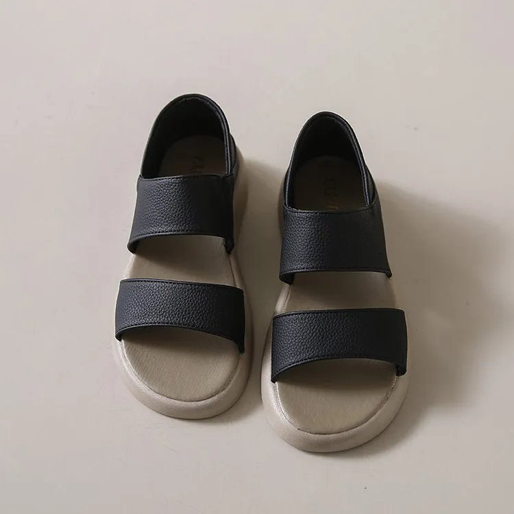 XIEYINSHE  Women's Sandals  Summer New Soft Leather Flat Bottom Sandals Retro round Toe Women's Shoes Two-Way Roman Sandals Women's Wholesale