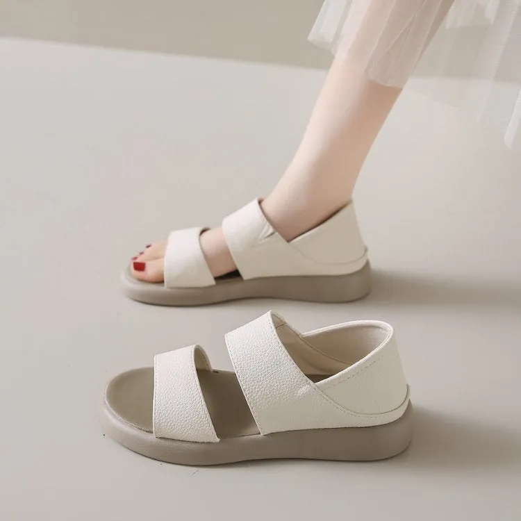 XIEYINSHE  Women's Sandals  Summer New Soft Leather Flat Bottom Sandals Retro round Toe Women's Shoes Two-Way Roman Sandals Women's Wholesale