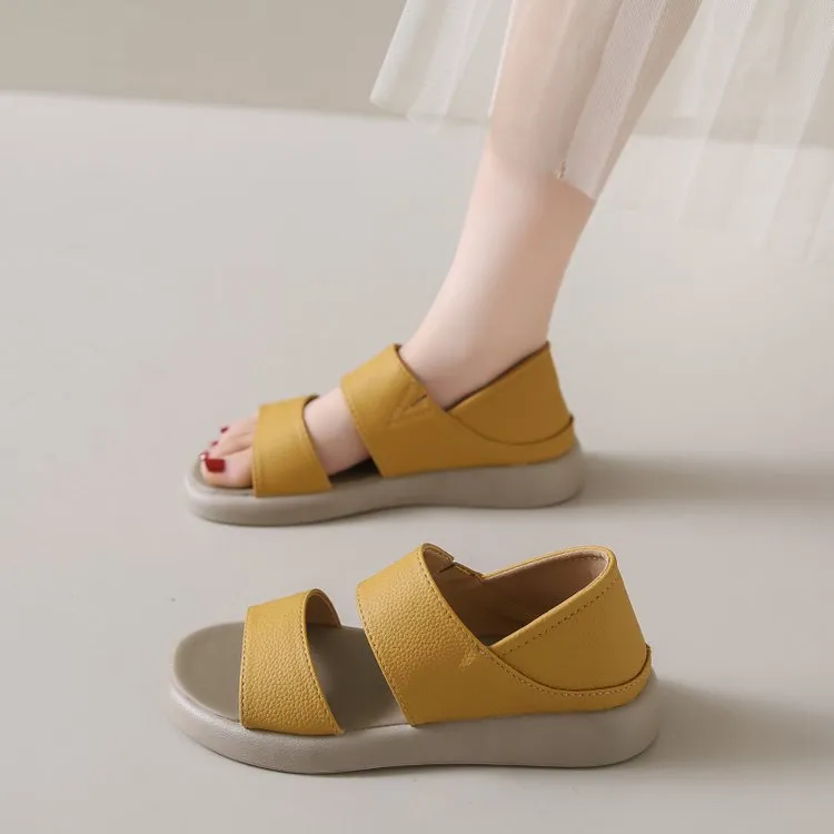 XIEYINSHE  Women's Sandals  Summer New Soft Leather Flat Bottom Sandals Retro round Toe Women's Shoes Two-Way Roman Sandals Women's Wholesale